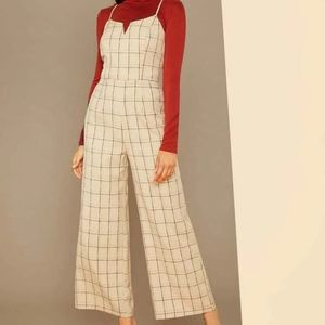 V- cut plaid Cami jumpsuit